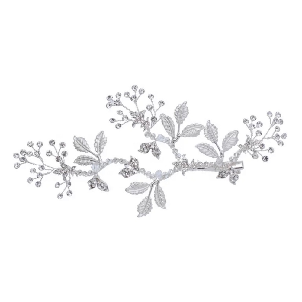 Silver Leaf Bridal Hair Accessories Clip - Picture 2 of 2